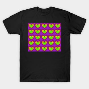 Colorful Hearts Green Yellow Orange Red on Purple T-Shirt